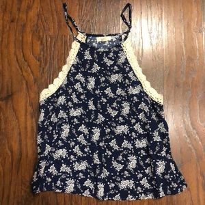 Navy Blue Flowery Tank Top
